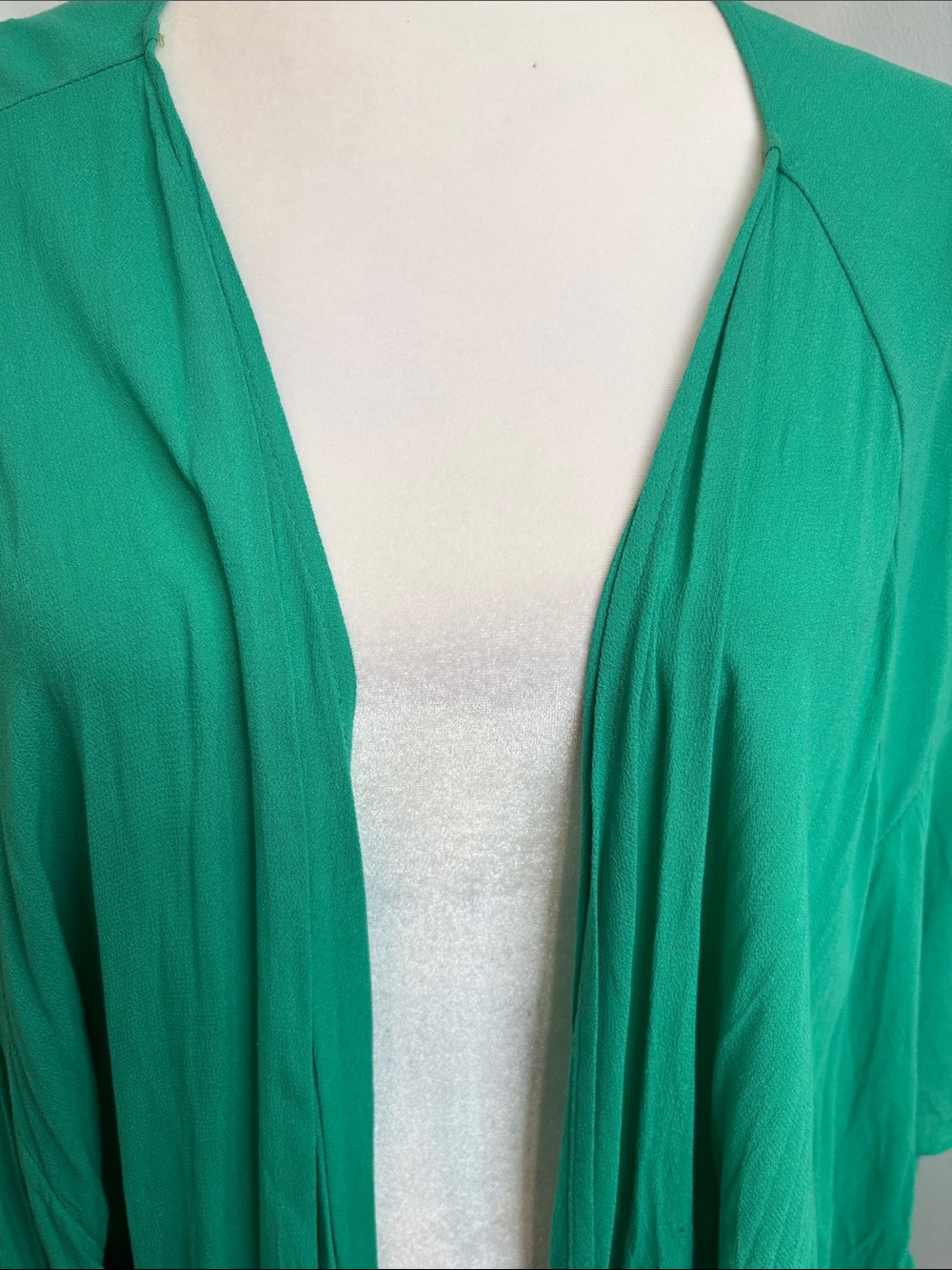 Emerald Green Lace-Trim Open Kimono - Picture 3 of 5